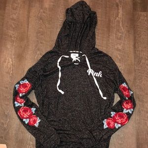 Victoria secret pink thin gray lace up pullover